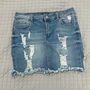 Ripped Distressed Denim Skirt